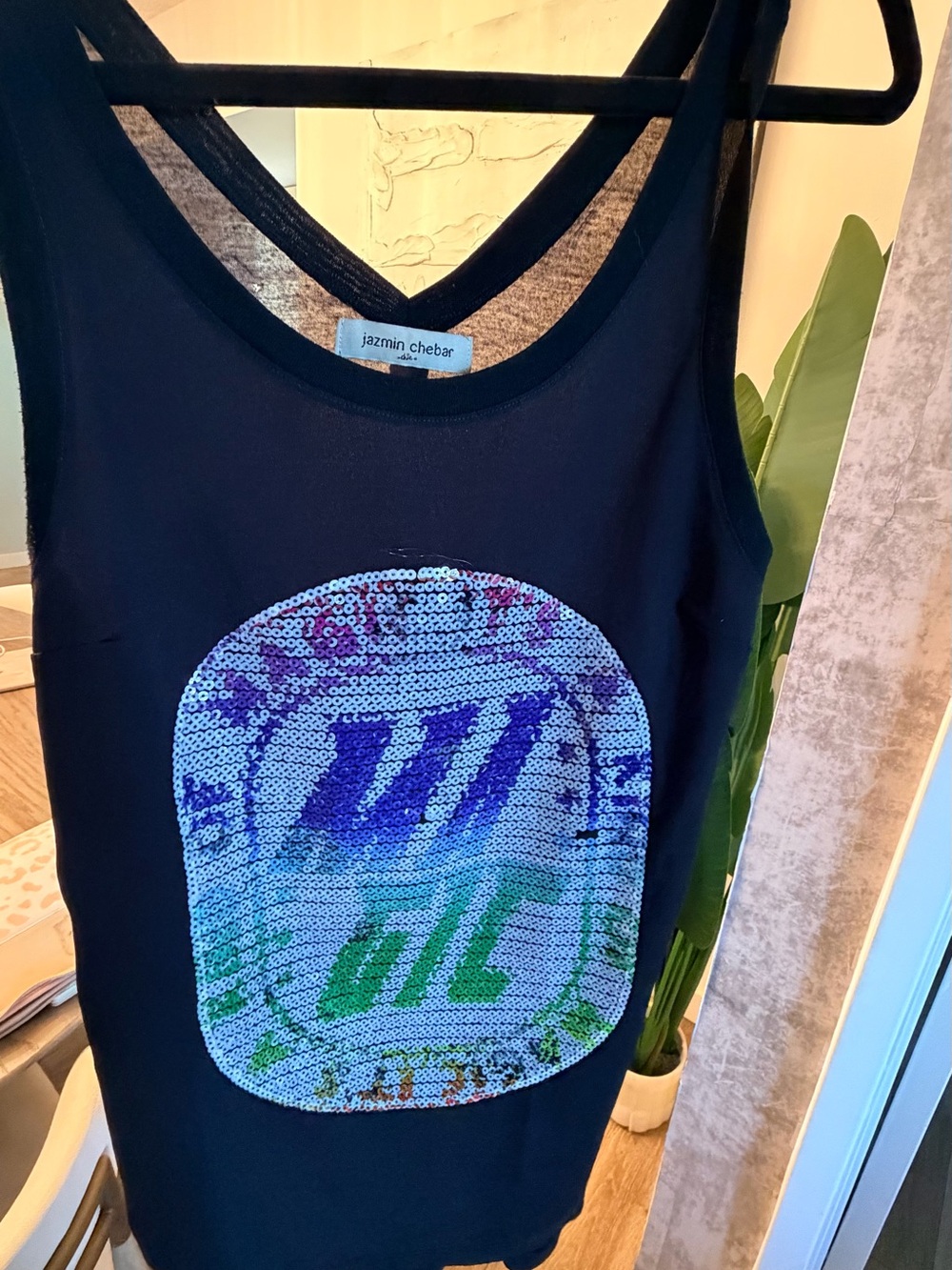 Jazmin Chebar Black Sequin Graphic Tank Top